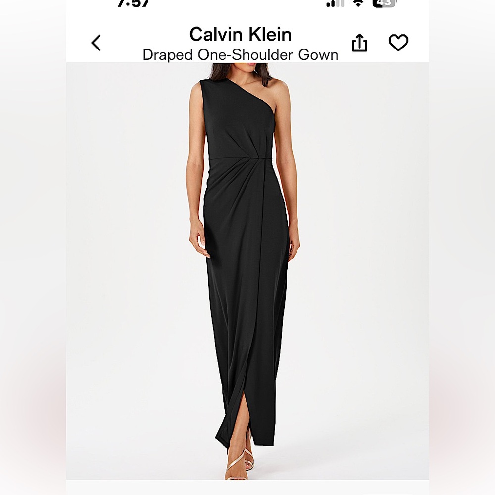 Calvin Klein Black One-Shoulder Wrap-Style with Slit Dress